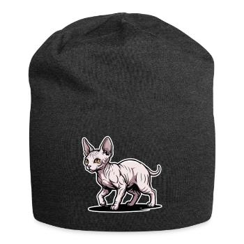 Sphynx Katze Haarloses Spazieren-Porträtdesign - Jersey-Beanie - Anthrazit - Vorne