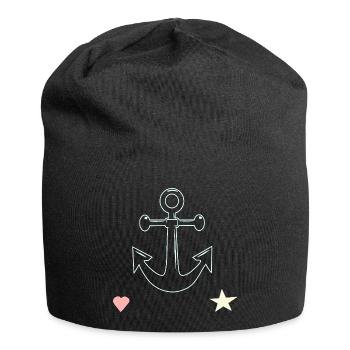 Ankerlinien Motiv Herz Stern - Jersey-Beanie - Schwarz - Vorne