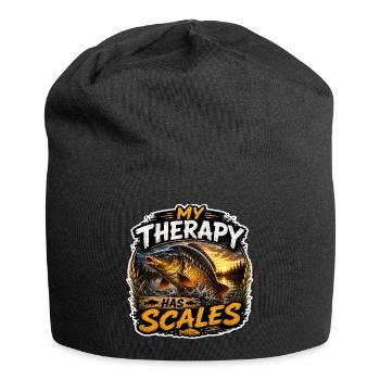 Meine Therapie beinhaltet Schuppen-Karpfenfischen - Jersey-Beanie - Schwarz - Vorne