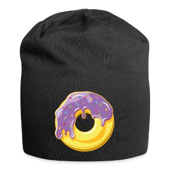 Donut avec glaçage violet et vermicelles colorées - Bonnet en jersey - noir - Devant