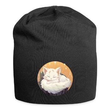 Schlafende Katze im Kreis - Jersey-Beanie - Schwarz - Vorne