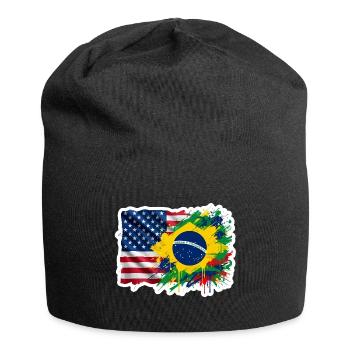 Sticker USA Brésil - Design Drapeau Double Nationa - Bonnet en jersey - noir - Devant