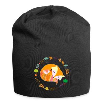 Cute Sleeping Foxes Autumn Wreath - Jersey Beanie - black - Front
