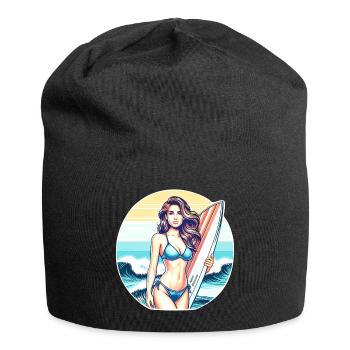 Surf-Diva bei Sonnenuntergang - Jersey-Beanie - Schwarz - Vorne