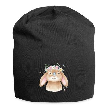 Bunny with flower crown - Jersey Beanie - black - Front