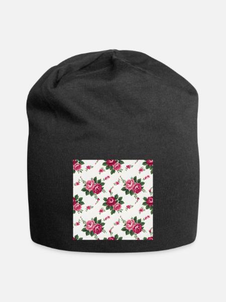 Rosa Rosen auf weißem Hintergrund - Jersey-Beanie - Schwarz