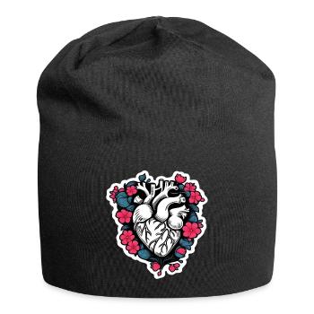 Cœur floral noir et blanc - Bonnet en jersey - noir - Devant