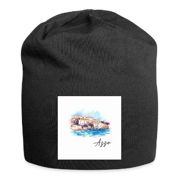 Azzo Coastal Harbour Watercolour Painting - Jersey Beanie - black - Front