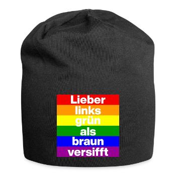 ICH BIN GERNE LINKS GRÜN VERSIFFT, NO NZS, FRIEDEN - Jersey-Beanie - Schwarz - Vorne