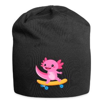 Pink Kawaii Axolotl on the Skateboard – Cool - Jersey Beanie - black - Front