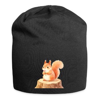 Cute squirrel in spring forest with flowers - Jersey Beanie - black - Front