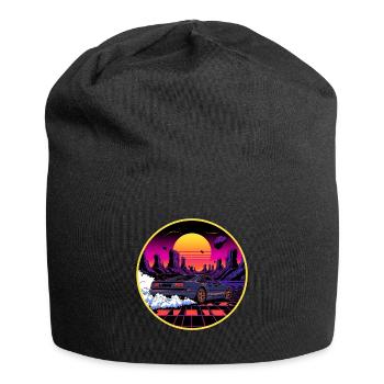 80er Retro Cyberpunk Outrun Sportwagendesign - Jersey-Beanie - Schwarz - Vorne