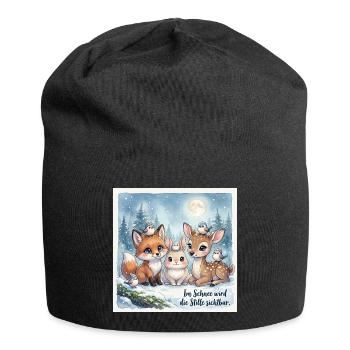 Süße Winterwald Tiere – Fuchs, Hase und Rehkitz  - Jersey-Beanie - Schwarz - Vorne