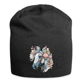 Couronne de cheval florale pastel aquarelle - Bonnet en jersey - noir - Devant