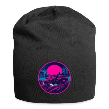 Retro 90s JDM Coupe Rainy Neon Cyber City Emblem - Jersey Beanie - black - Front