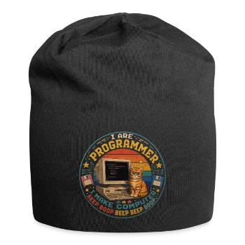 Katzen-Computer-Programmierer Retro-Vintage-Humor - Jersey-Beanie - Schwarz - Vorne