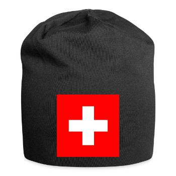 Schweizer Fahne: weisses Kreuz auf rot - Jersey-Beanie - Schwarz - Vorne