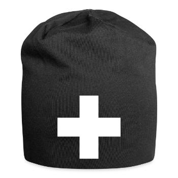 Schweizerkreuz, weisses Kreuz, Schweizer Fahne - Jersey-Beanie - Schwarz - Vorne