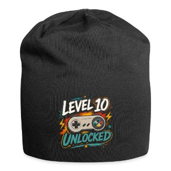 Level 10 freigeschaltetes 10-Jahres-Jubiläums-D-Geschenk - Jersey-Beanie - Schwarz - Vorne