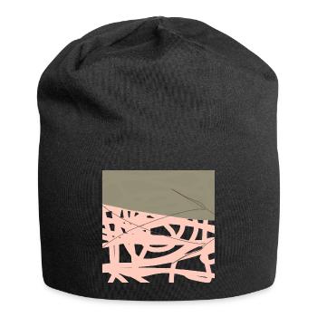 Rosé Netz auf Olivgrund - Jersey-Beanie - Schwarz - Vorne