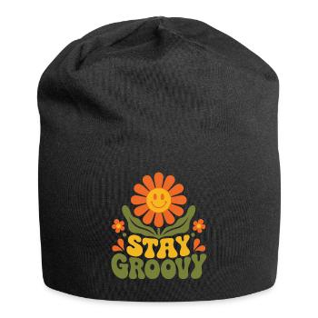 Stay Groovy – 70s Retro Flower Blossom Vector - Jersey Beanie - black - Front
