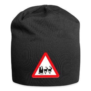 Road sign warning for Father Christmas ahead.  - Jersey Beanie - black - Front