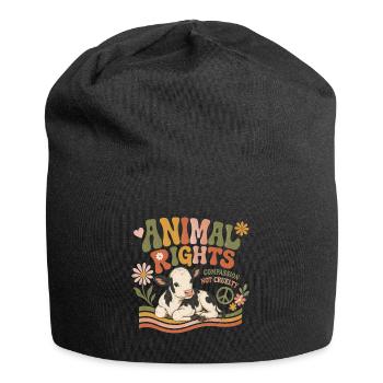 Animal Rights Calf Vegan Retro - Jersey Beanie - black - Front