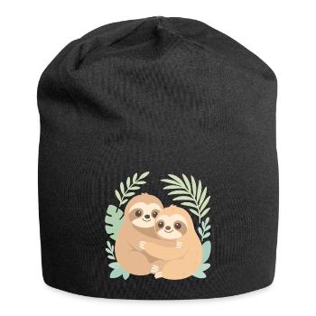 Cute Sloths: Cuddling in the Pastel Jungle - Jersey Beanie - black - Front