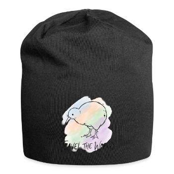 World Tour Kiwi Bird Watercolor Illustration - Jersey Beanie - black - Front