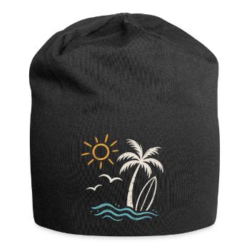Summer Beach Surf – Palm, Waves & Sun - Jersey Beanie - black - Front