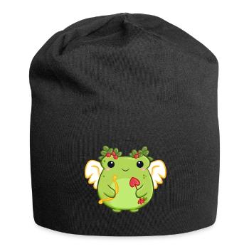 Love Frog with Heart Bow - Jersey Beanie - black - Front
