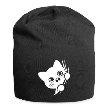 Baffled cat behind the curtain - Jersey Beanie - black - Front