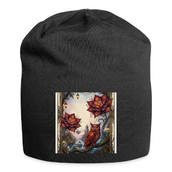 Flower and Steam Owl - Jersey Beanie - black - Front
