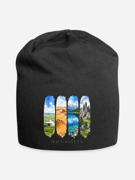 Mongolei Travel – Steppe & Nomaden Motiv - Jersey-Beanie - Schwarz