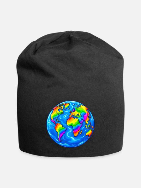 Bunte Welt – Regenbogen Erde - Jersey-Beanie - Schwarz