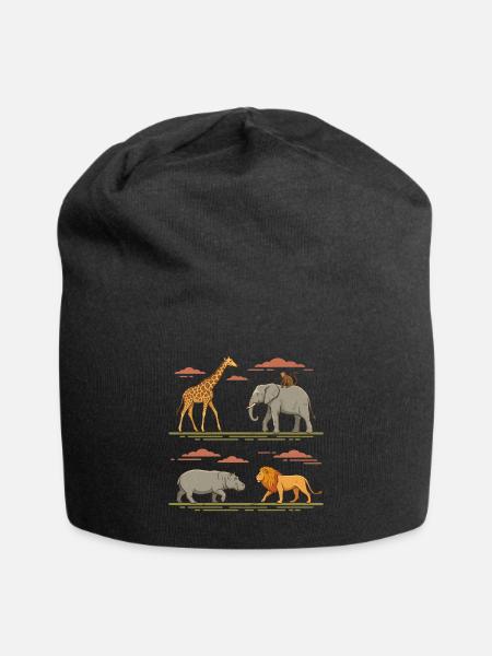 Safari, Tiere, Wildtiere, Afrikanische Männer, Frauen, Kinder. - Jersey-Beanie - Schwarz