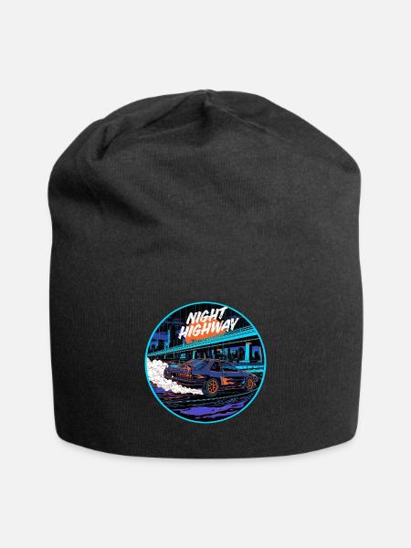 Night Highway Neon Cyber Streetwear - Jersey-Beanie - Schwarz