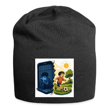 Kontrast der Freiheit: Kinderspiel in der Sonne - Jersey-Beanie - Schwarz - Vorne
