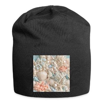Pastellkorale und Meeresperlen - Jersey-Beanie - Schwarz - Vorne