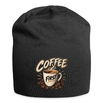 Coffee First Tasse Illustration - Jersey-Beanie - Schwarz - Vorne
