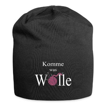 Wolle - Jersey-Beanie - Schwarz - Vorne