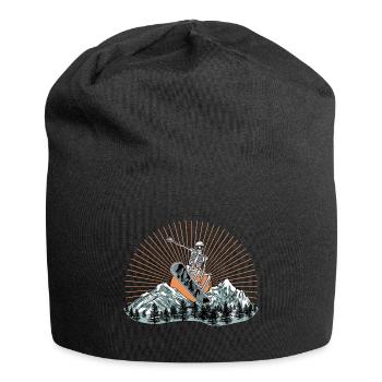 Human skeleton on snowboard snowboarding - Jersey Beanie - black - Front