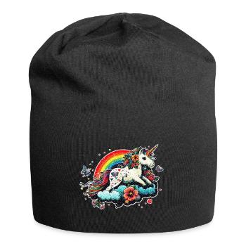 Mignon licorne arc-en-ciel, nuage, style kawaii - Bonnet en jersey - noir - Devant