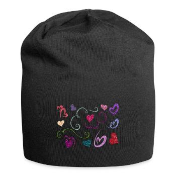 Glitter Heart Design - Jersey Beanie - black - Front