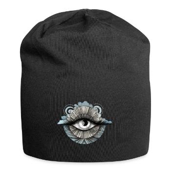 Allsehendes 70er Jahre Auge Wolke Retro Vintage - Jersey-Beanie - Schwarz - Vorne