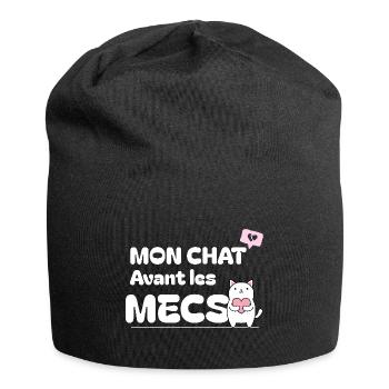 Mon chat avant les mecs. - Bonnet en jersey - noir - Devant