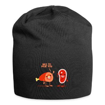 Metzger Fleisch Steak witzig Geschenk Geschenkidee - Jersey-Beanie - Schwarz - Vorne