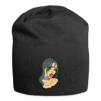 Bad Girl Schwarzhaar Zunge - Jersey-Beanie - Schwarz - Vorne