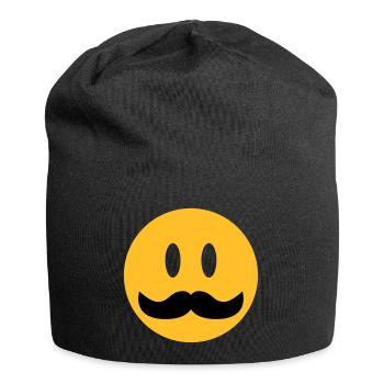 funny emoji with mustache - Jersey Beanie - black - Front