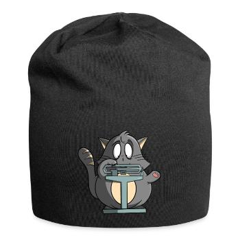 Witzige Katze auf Waage - Übergewicht abnehmen - Jersey-Beanie - Schwarz - Vorne